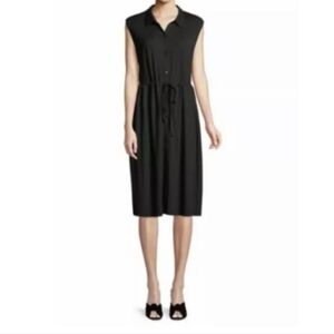 EILEEN FISHER Sleeveless Lightweight Button Front Drawstring Midi Shirt Dress xs